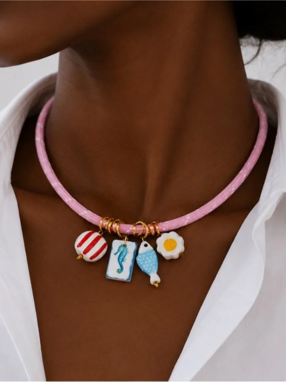 New! Coastal Colorful Pink Starfish Lobster Charm Necklace NWOT